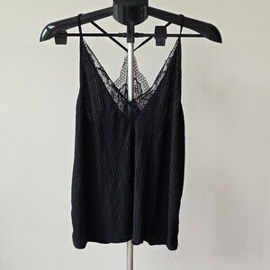 Black Ribbed Lace Trim Tank – Size L